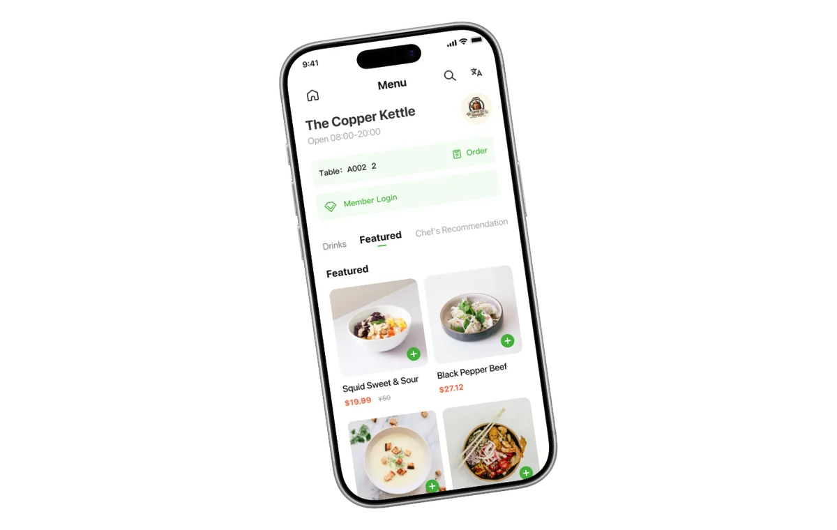Tampilan menu QR ordering instan