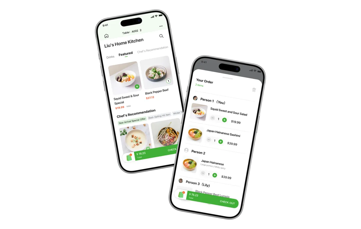 Tampilan order meja multi-user QR