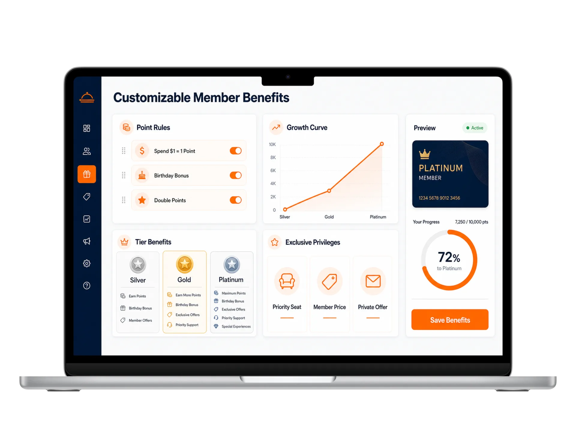 Interface pengaturan benefit member fleksibel