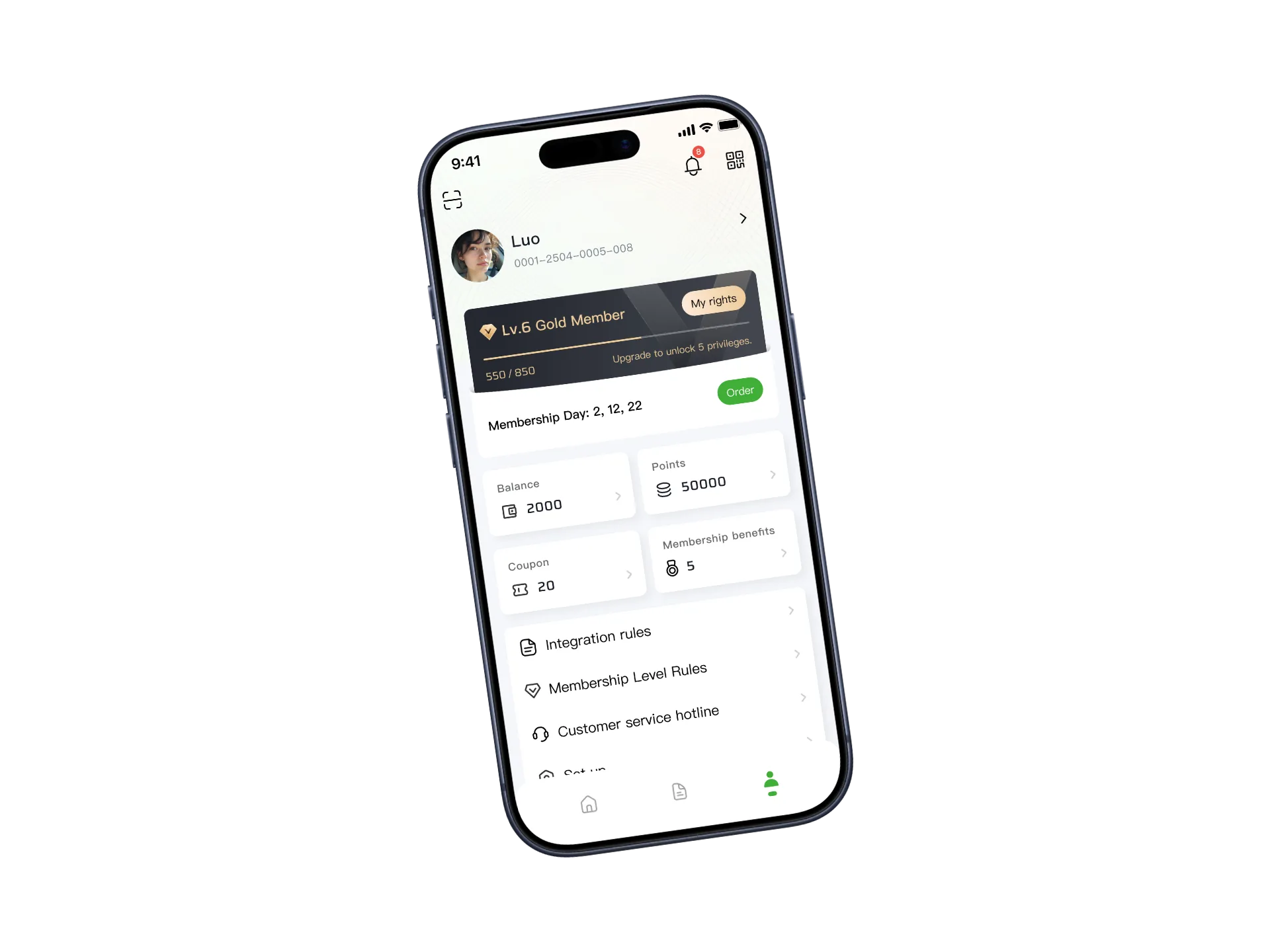 Interface sistem poin dan level member