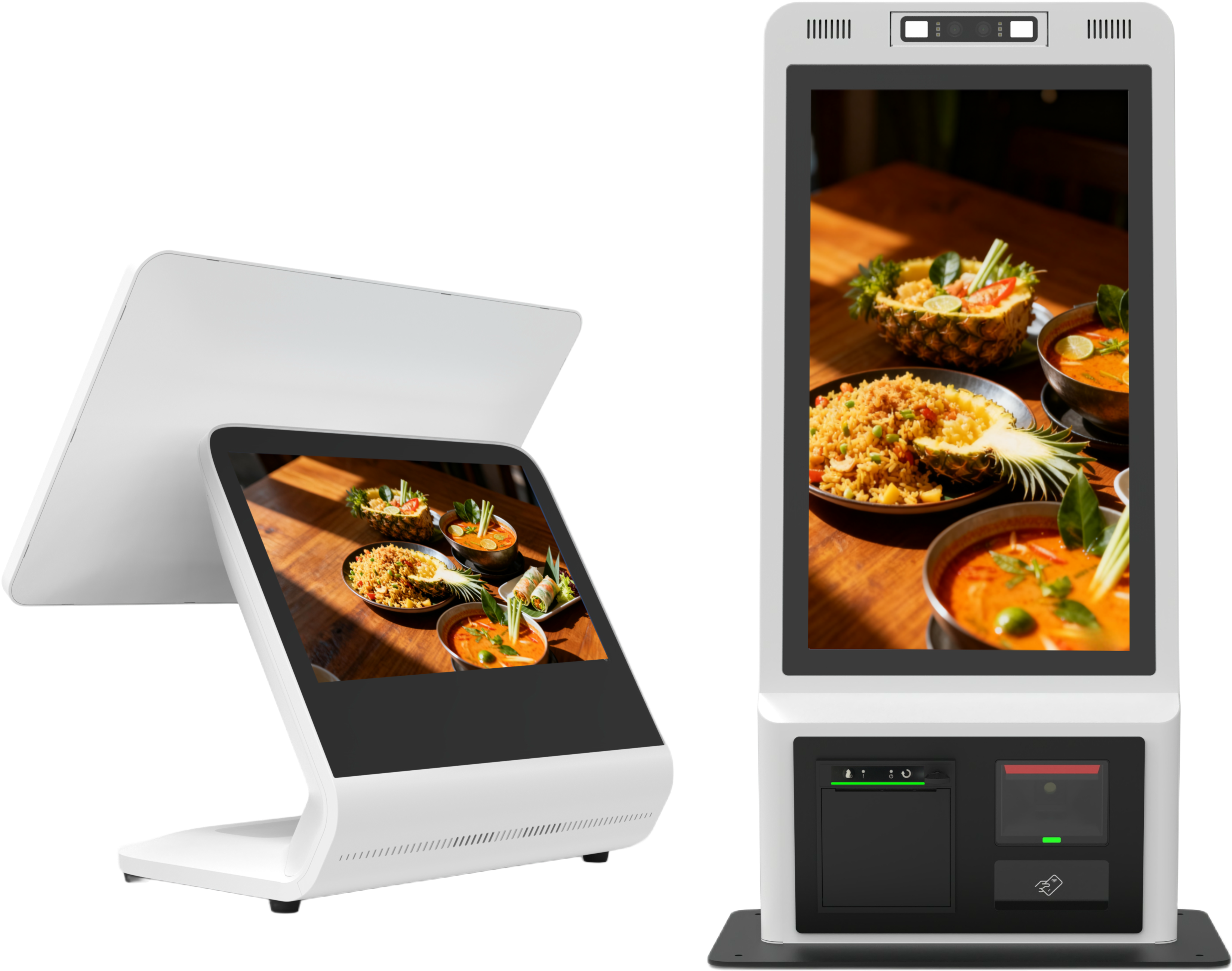 POS 客屏、KIOSK 待机画面展示广告的组合实景图