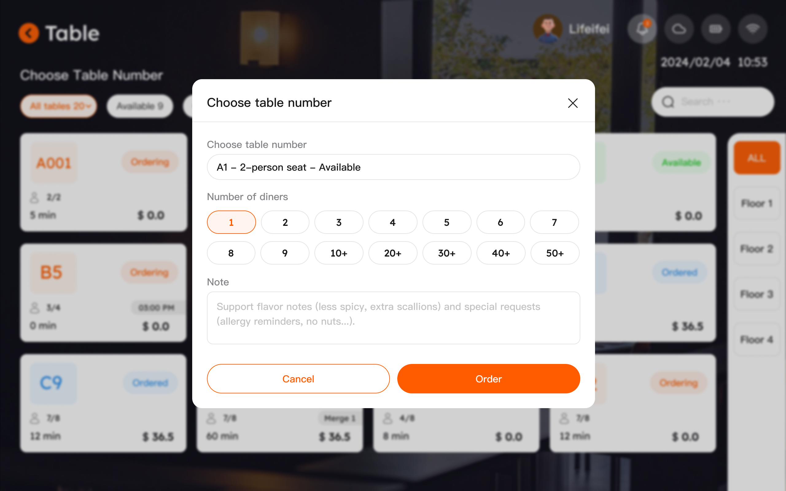 Contoh input catatan pada interface pemesanan